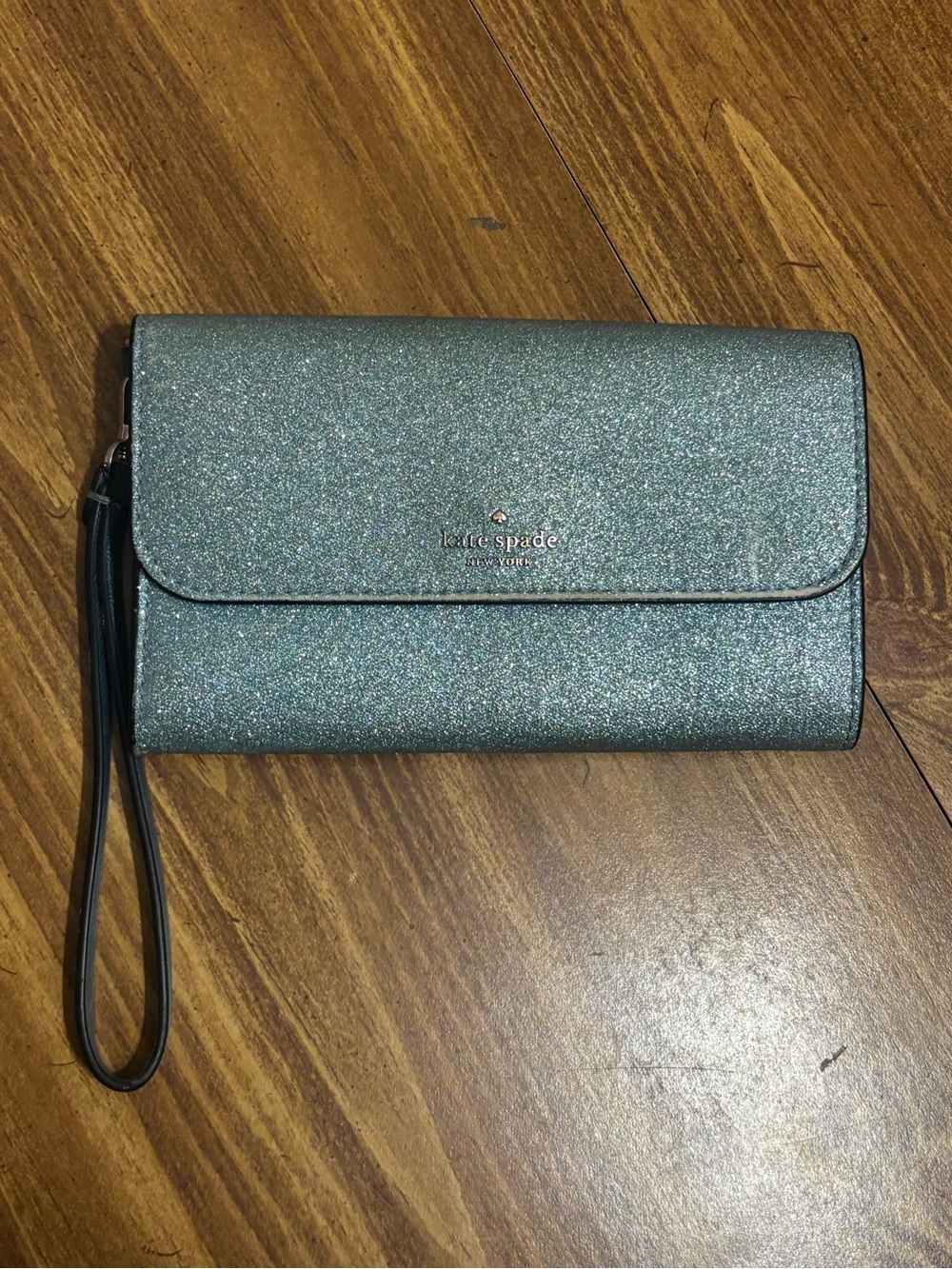 kate spade glitter wristlet clutch - teal blue shimmer